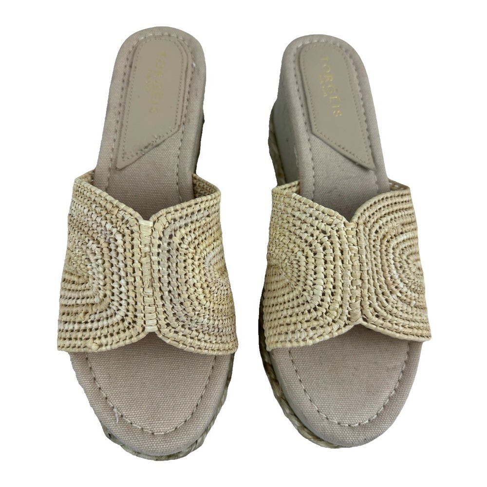 Torgeis Sandals 8.5 FEI1074 Neith Platform Wedge Slip On Beige Natural Raffia